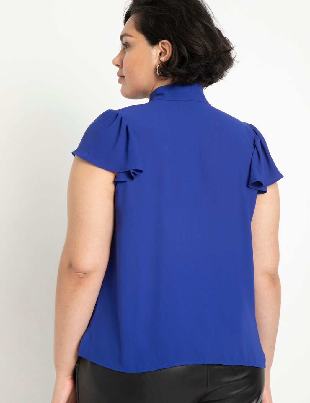 Flutter Sleeve Tie Neck Blouse | Eloquii