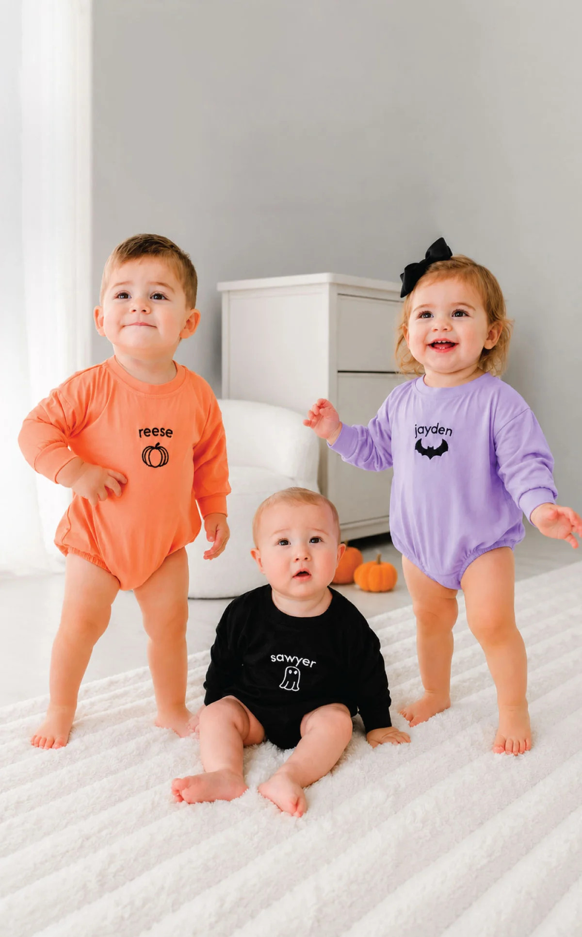 Embroidered Long Sleeve Halloween Bubble Romper | Caden Lane