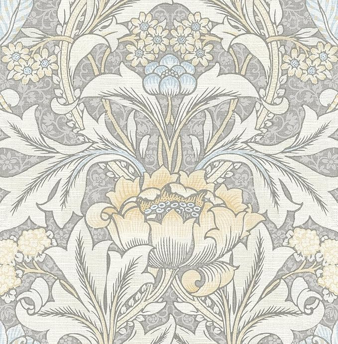 NextWall Acanthus Floral Peel and Stick Wallpaper (Daydream Grey & Pearl Blue) | Amazon (US)