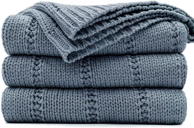 RECYCO Cable Knit Dusty Blue Throw Blanket for Couch, Super Soft Warm Cozy Decorative Knitted Thr... | Amazon (US)