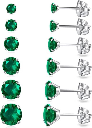 6 Pairs Stud Earrings Set, Hypoallergenic Cubic Zirconia Earrings 316L Stainless Steel CZ Earring... | Amazon (US)