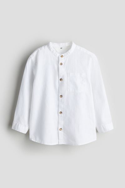 Linen-blend Band Collar Shirt - White - Kids | H&M US | H&M (US + CA)