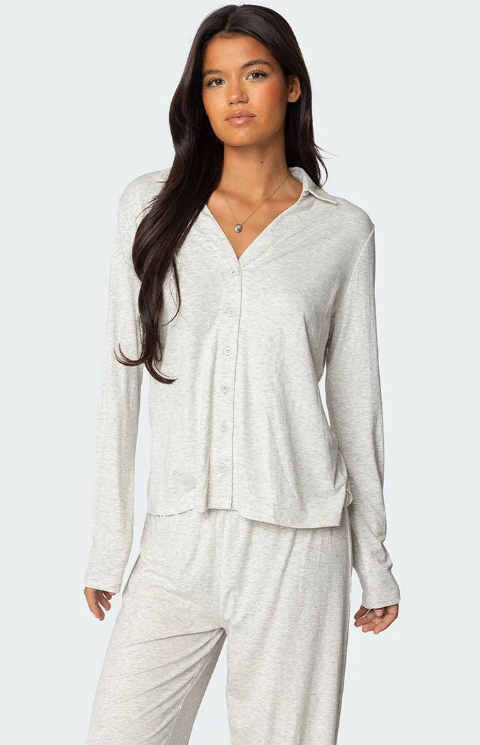 Edikted Women's Justina Button Up Top in Heather Grey - Size Small | PacSun