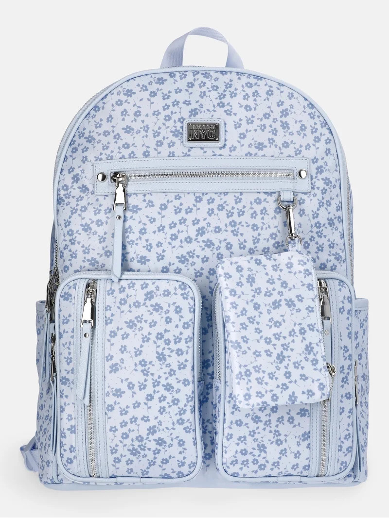 MNYC Women's Double Pocket Dome Backpack Blue Floral | Walmart (US)