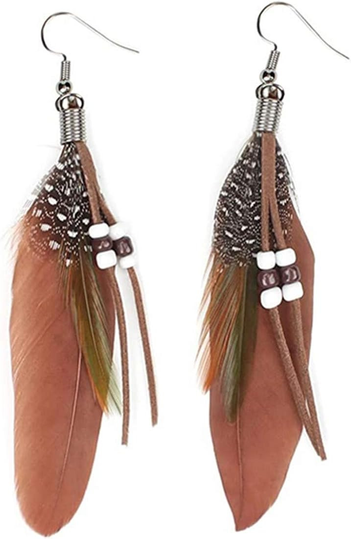 Native Feather Dangle Earrings for Women Long Peacock Boho Hook Earring | Amazon (US)