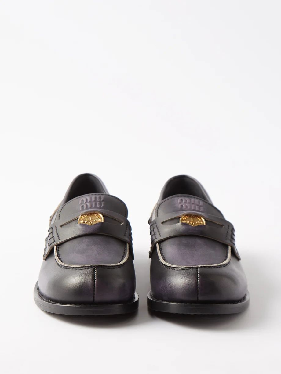 Logo-coin raw-edge leather loafers | Matches (UK)