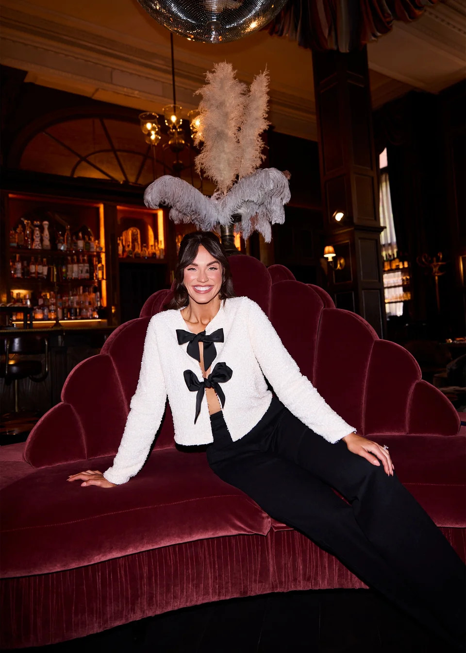 Little Mistress Cream Sequin Bolero Bow Top by Vicky Pattison | Matalan (UK)