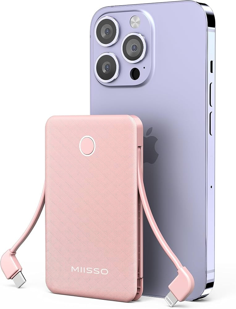 6000mah Ultra Slim Built in Cables Power Bank, Card Size Built in USB C Cords Battery Pack Portab... | Amazon (US)