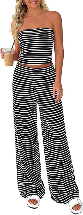 PRETTYGARDEN Two Piece Striped Sets for Women Summer Travel Outfits 2026 Spring Y2K Going Out Vac... | Amazon (US)