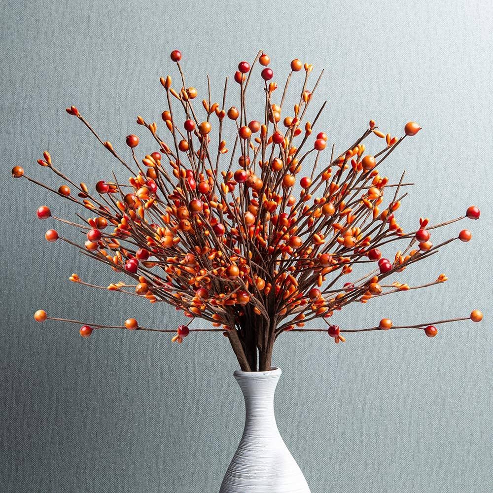 6 Pack Fall Berry Stems 17" Tall Orange Berry Picks Artificial Floral Picks for Vases Centerpiece... | Amazon (US)