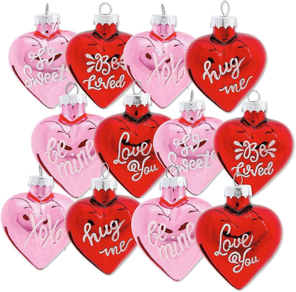 Lillian Vernon Glitter Words Glass Heart Valentine's Day Ornaments - Set of 12, 6 of Each Color, ... | Amazon (US)