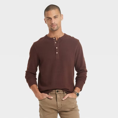 Men's Long Sleeve Textured Henley Shirt - Goodfellow & Co™ | Target