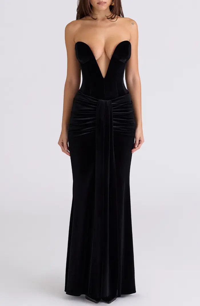 Vienne Deep Plunge Neck Velvet Gown | Nordstrom