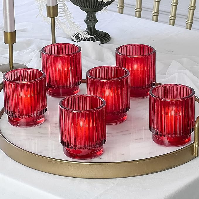 Kate Aspen Vintage Ribbed Red Glass Tealight & Votive Candle Holders (Set of 6), Fall Decor, Boho... | Amazon (US)