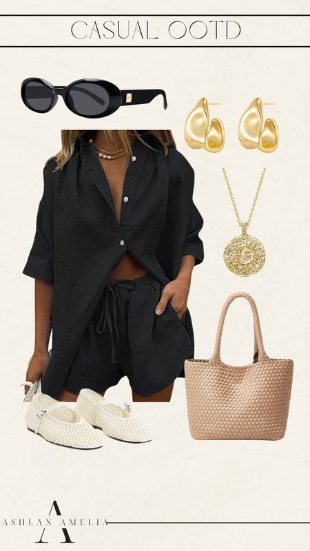 black outfit, amazon set, neutral handbag, gold necklace, gold earrings, neutral shoes, ballet flats, summer outfit, casual outfit 

#LTKSeasonal #LTKFindsUnder100 #LTKStyleTip