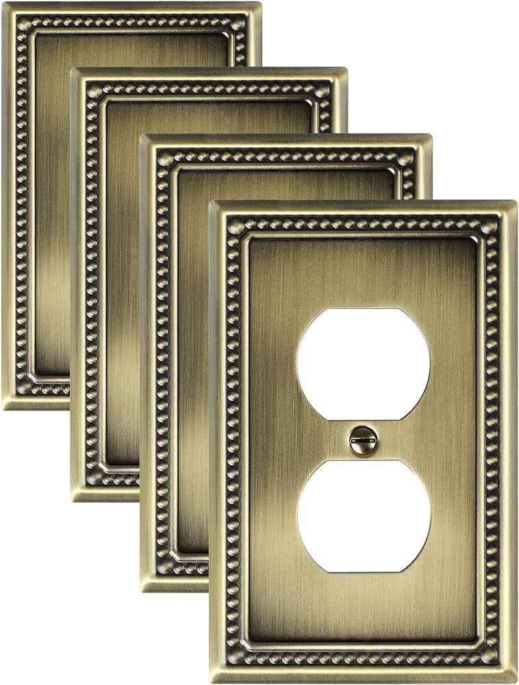 4-Pack Duplex Outlet Cover Plate, Antique Brass Metal Wall Plates for Electrical Outlets, 1 Gang ... | Amazon (US)