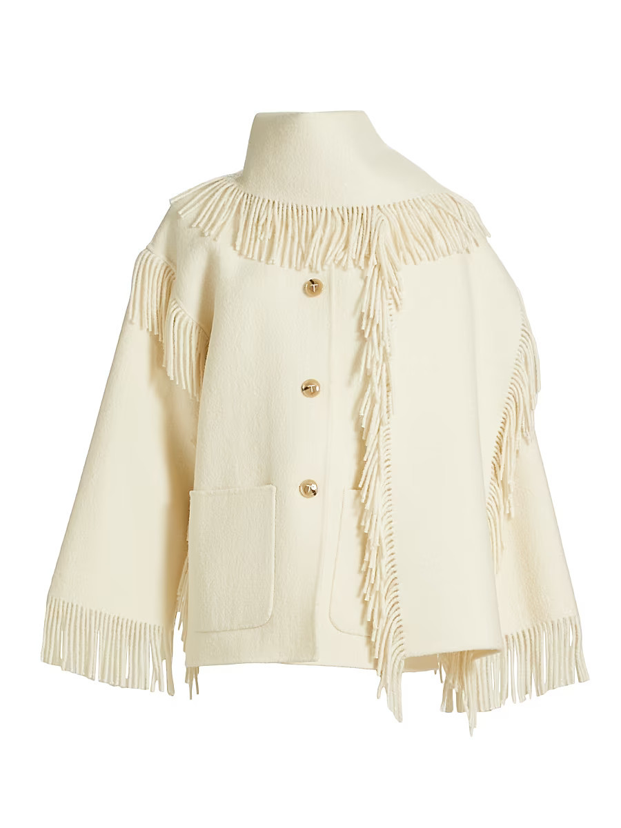 Women's Fringed Scarf Wool-Blend Jacket - Winter White - Size 0 | Saks Fifth Avenue