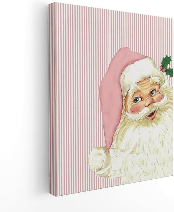 Pink Christmas Santa Wall Art Decor, Pink Christmas Decor, Funny Retro Santa Holly Berry Xmas Hol... | Amazon (US)
