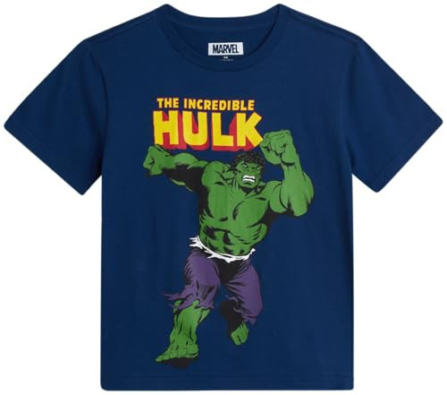 Marvel Spiderman Avengers Boys Shirts - Spidey Hulk Iron Man Captain America Short Sleeve Graphic Tees for Toddlers and Kids, Size 7, Hulk Navy | Amazon (US)