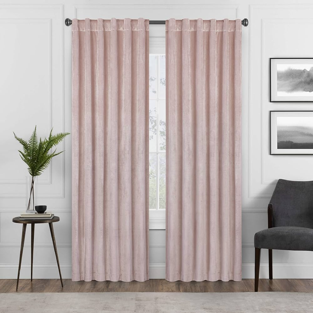 ECLIPSE Harper Velvet Rod Pocket Curtains for Bedroom, Single Panel, 50 in x 84 in, Blush | Amazon (US)