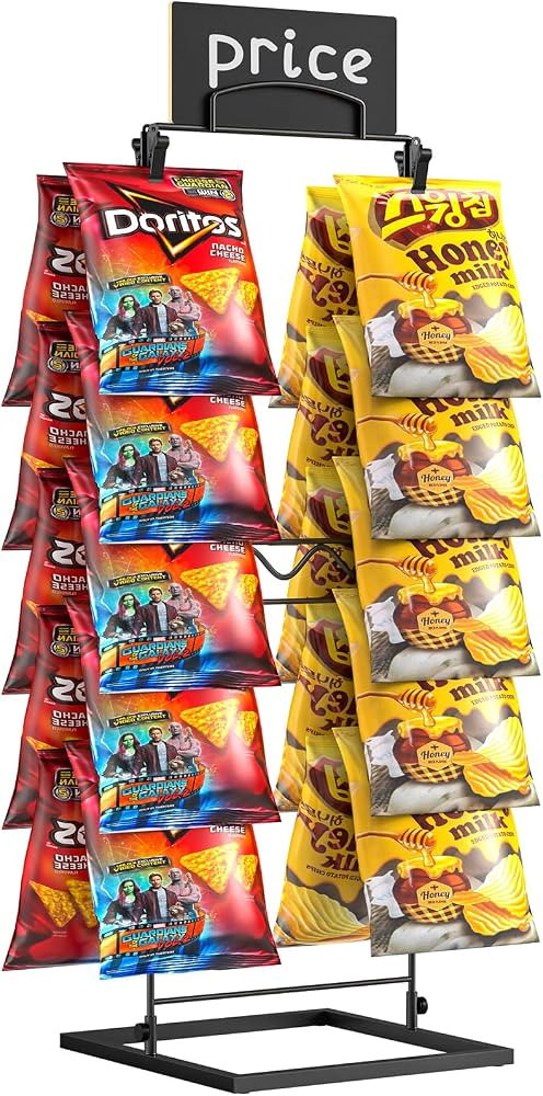 TJ.MOREE Chip Rack Display Stand, Chip Bag Holder for Party Display 3-Row 48 Clips Countertop Sna... | Amazon (US)