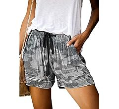 KINGFEN Women Casual Cotton Shorts Drawstring Comfy Elastic Waist Shorts Summer Pull On Short wit... | Amazon (US)