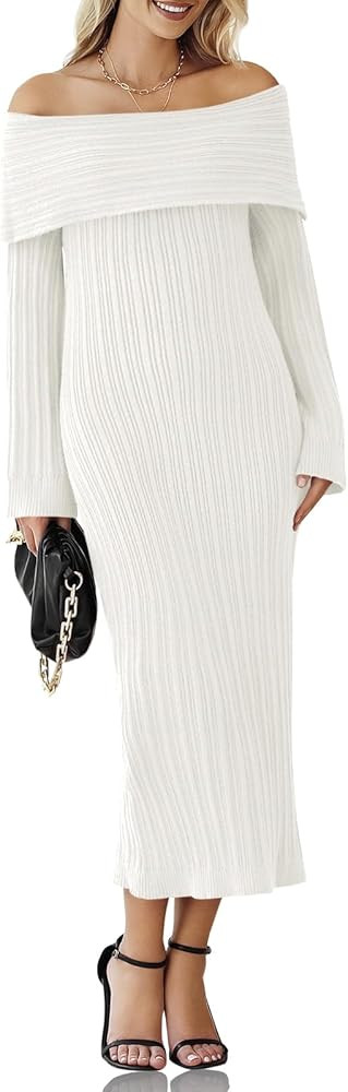 Saodimallsu Womens Off Shoulder Maxi Sweater Dress Long Sleeve Bodycon Sexy Elegant Cocktail Part... | Amazon (US)