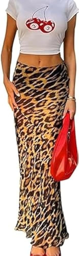 Leopard Print Skirt Cheetah Print Long Skirts for Women Trendy Y2k Summer Skirts Maxi Skirt | Amazon (US)