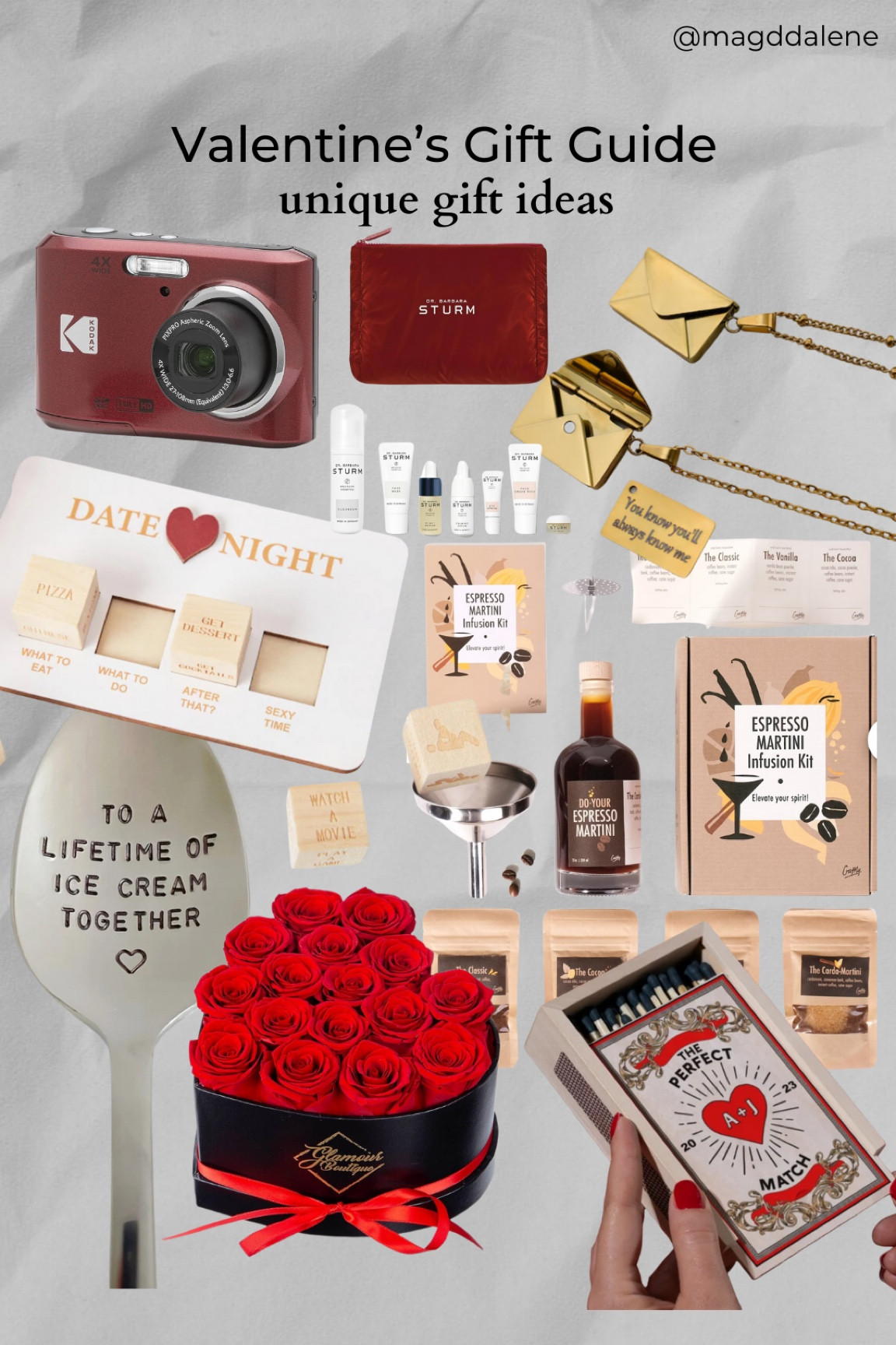 Valentine’s Day gift ideas. Some unique gift ideas like espresso martini kit, a letter necklace with an engraved personalized message, ice cream spoon for two, custom match box, date night planner which can turn into a fun game, and more. 

#LTKFamily #LTKSeasonal #LTKGiftGuide