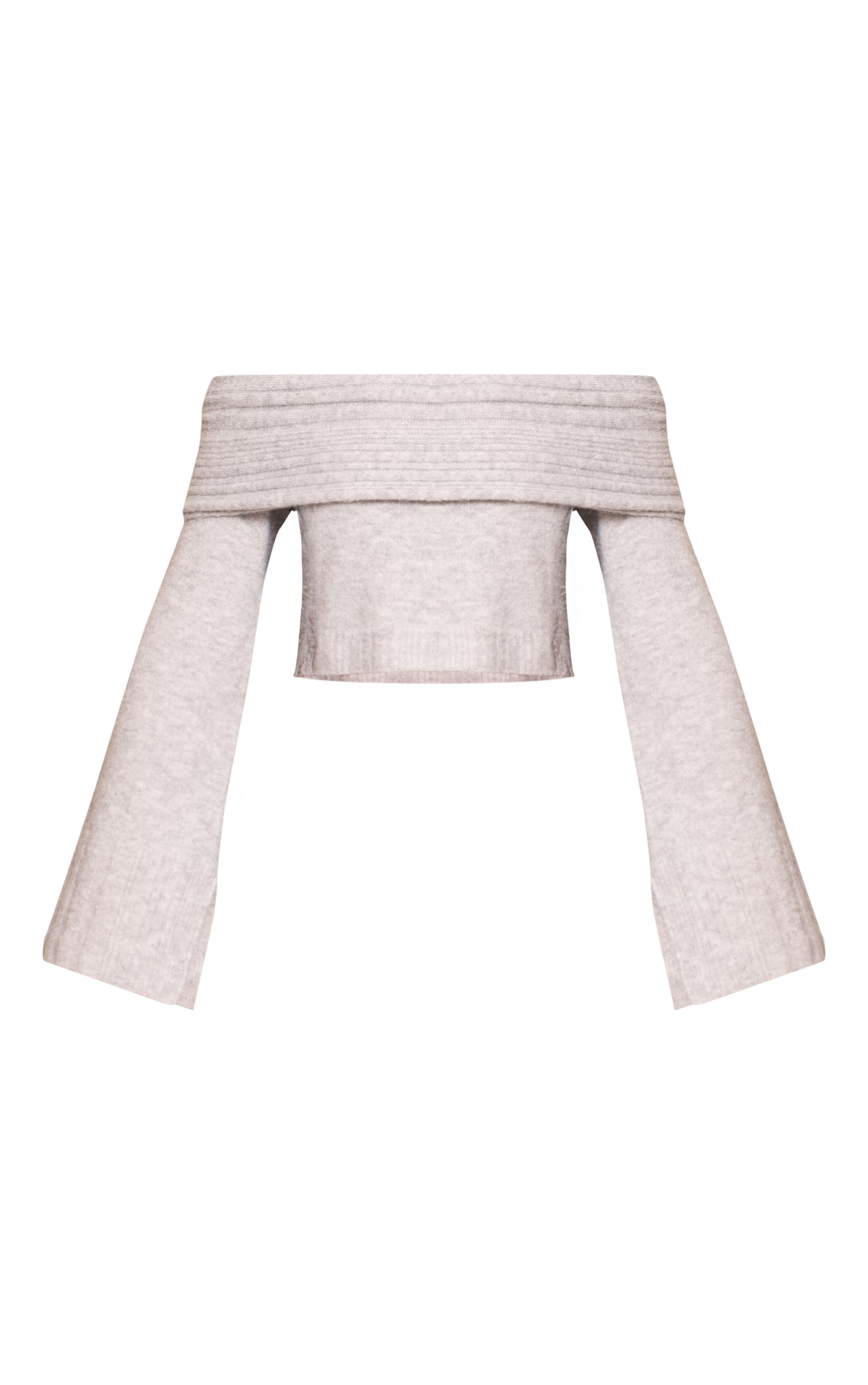 Light Grey Rib Soft Knit Bardot Top | Knitwear | PrettyLittleThing UK