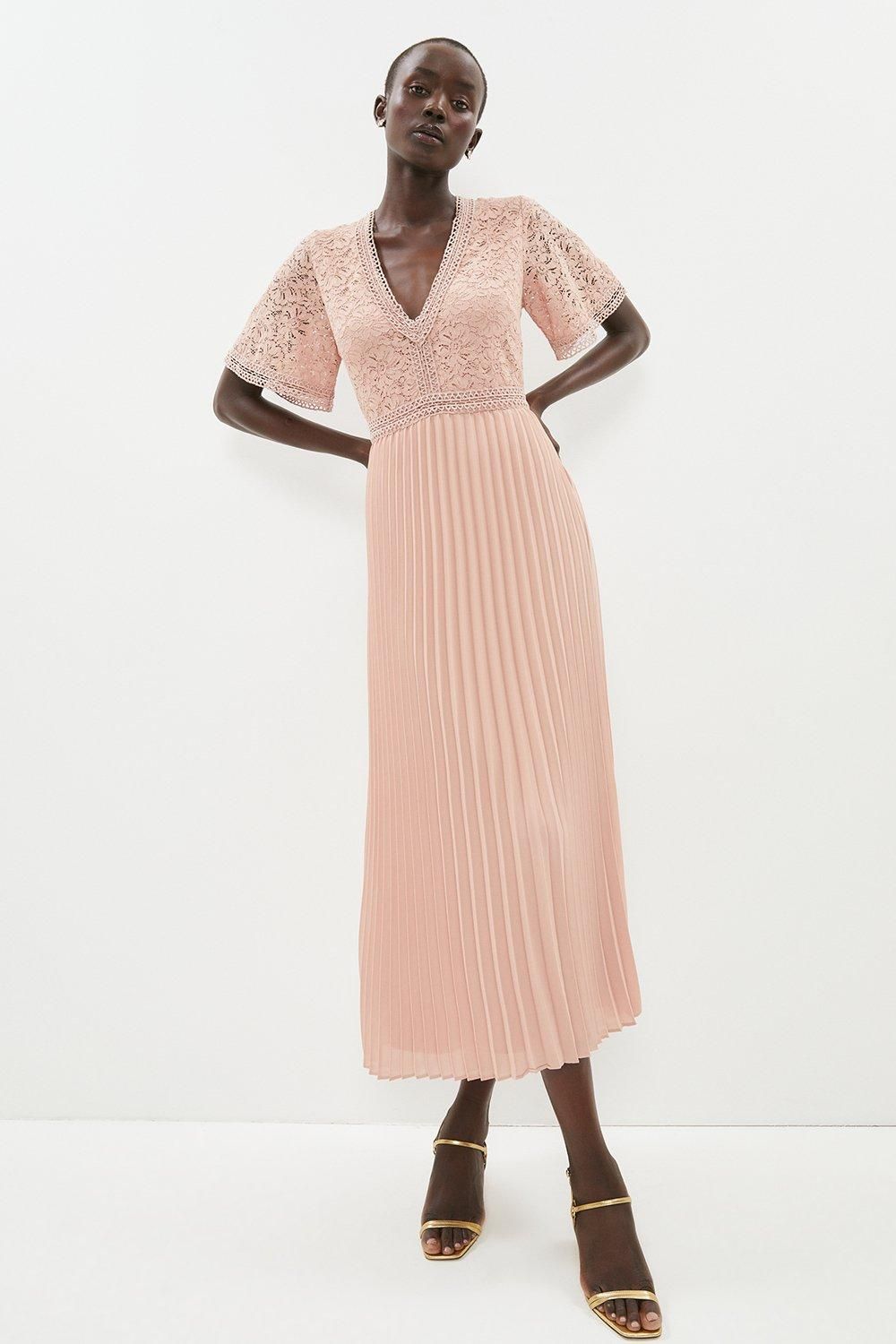 Lace Bodice Angel Sleeve Pleat Skirt Maxi Dress | Coast UK & IE
