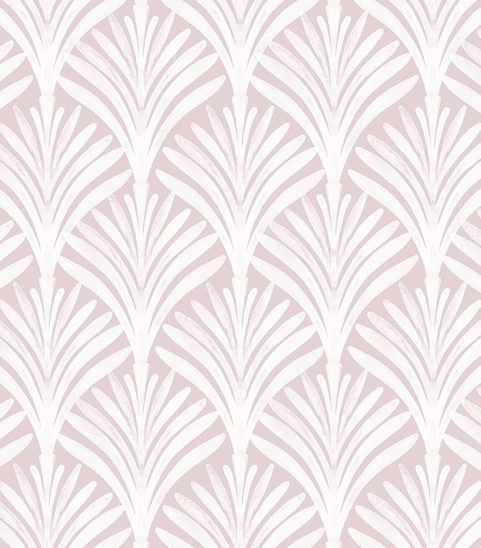 17.3''x394'' Peel and Stick Wallpaper Pink and White Wallpaper for Bedroom Boho Leaf Contact Pape... | Amazon (US)