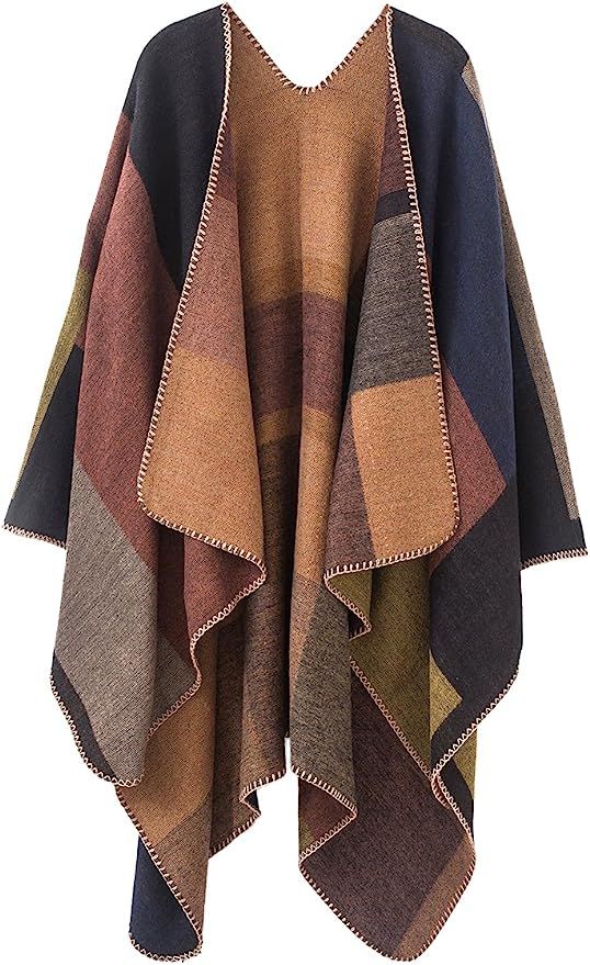 Urban CoCo Women's Color Block Shawl Wrap Open Front Poncho Cape | Amazon (US)