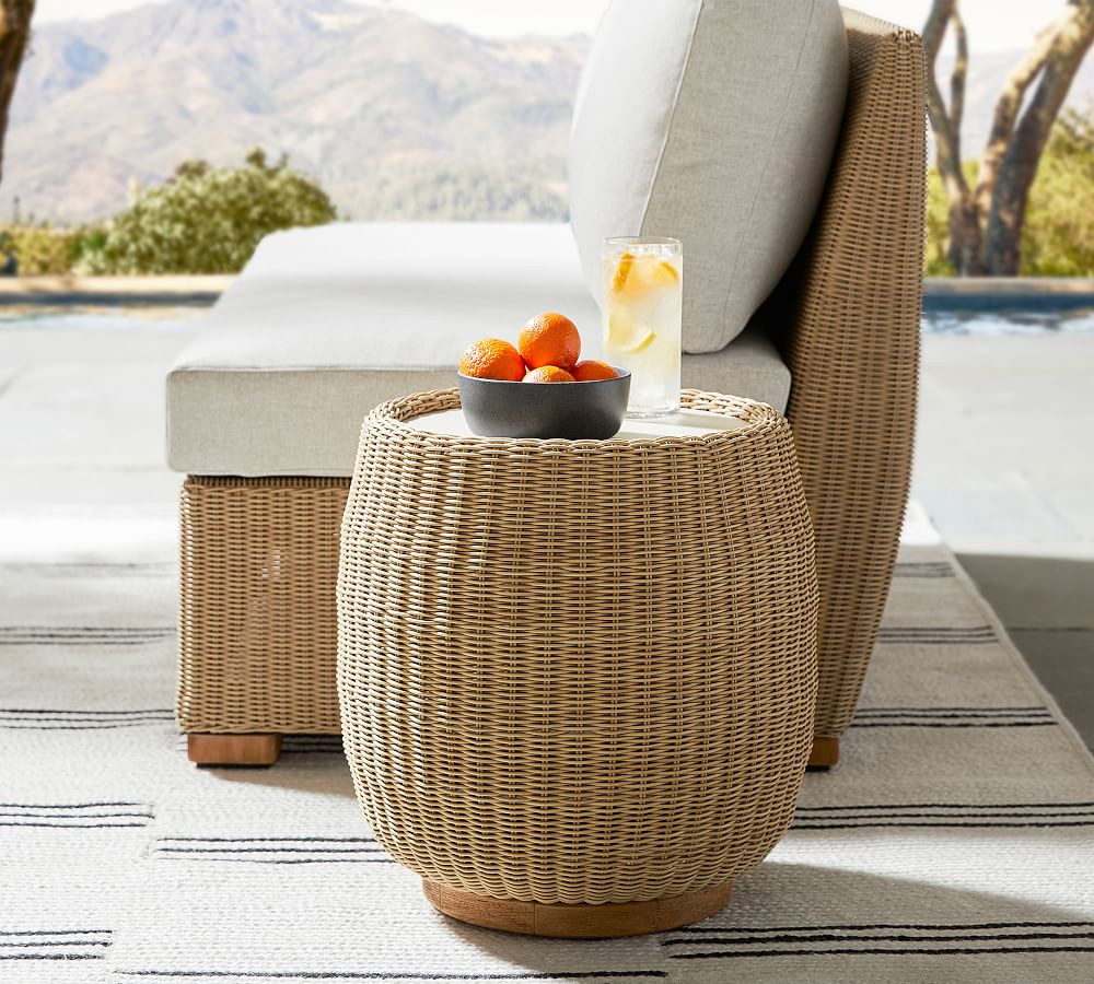 Hampton Indoor/Outdoor All-Weather Wicker Drum Side Table | Pottery Barn (US)