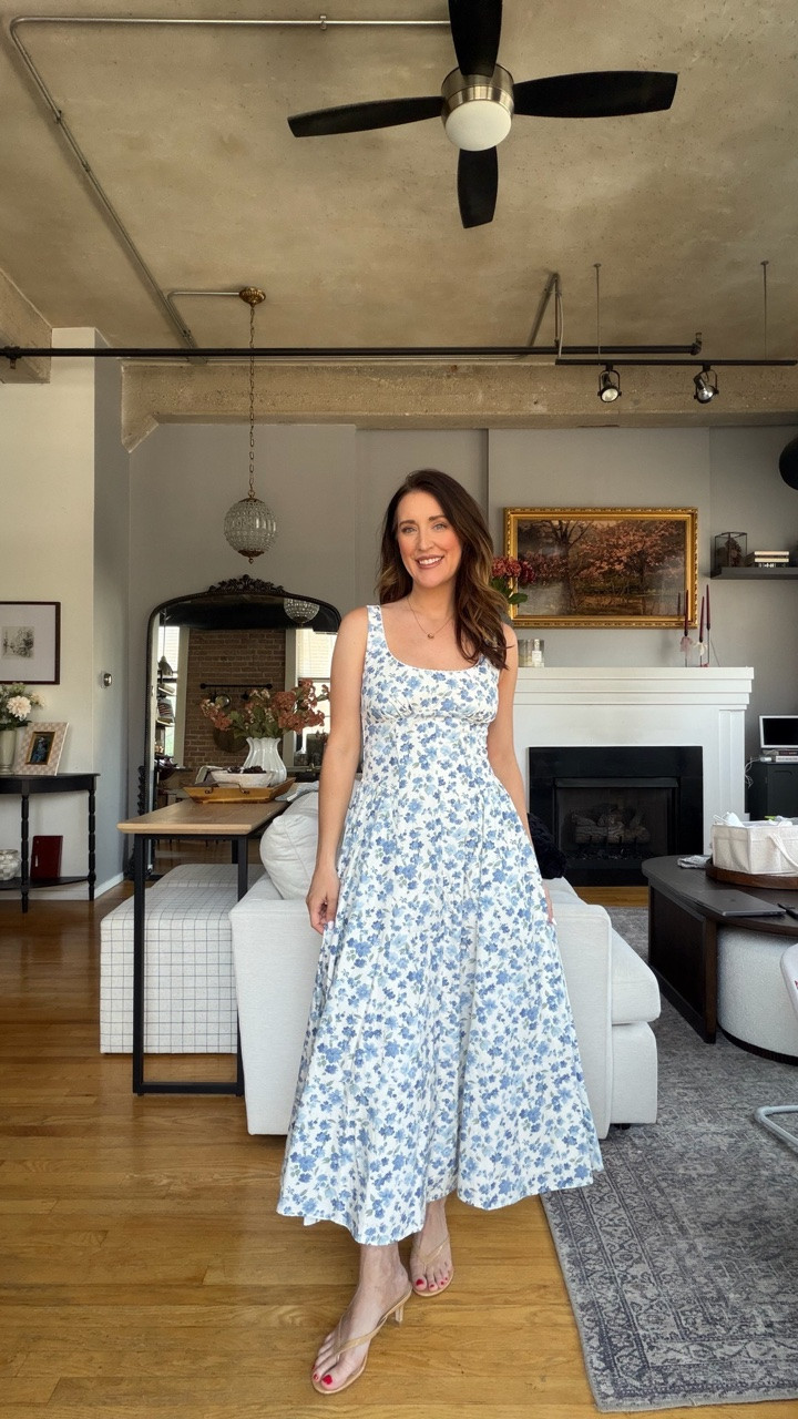 Blue floral maxi dress with kitten heels. Last day to use code AFLTK for an extra 20% off already discounted dresses!

#LTKxAbercrombie #LTKSaleAlert