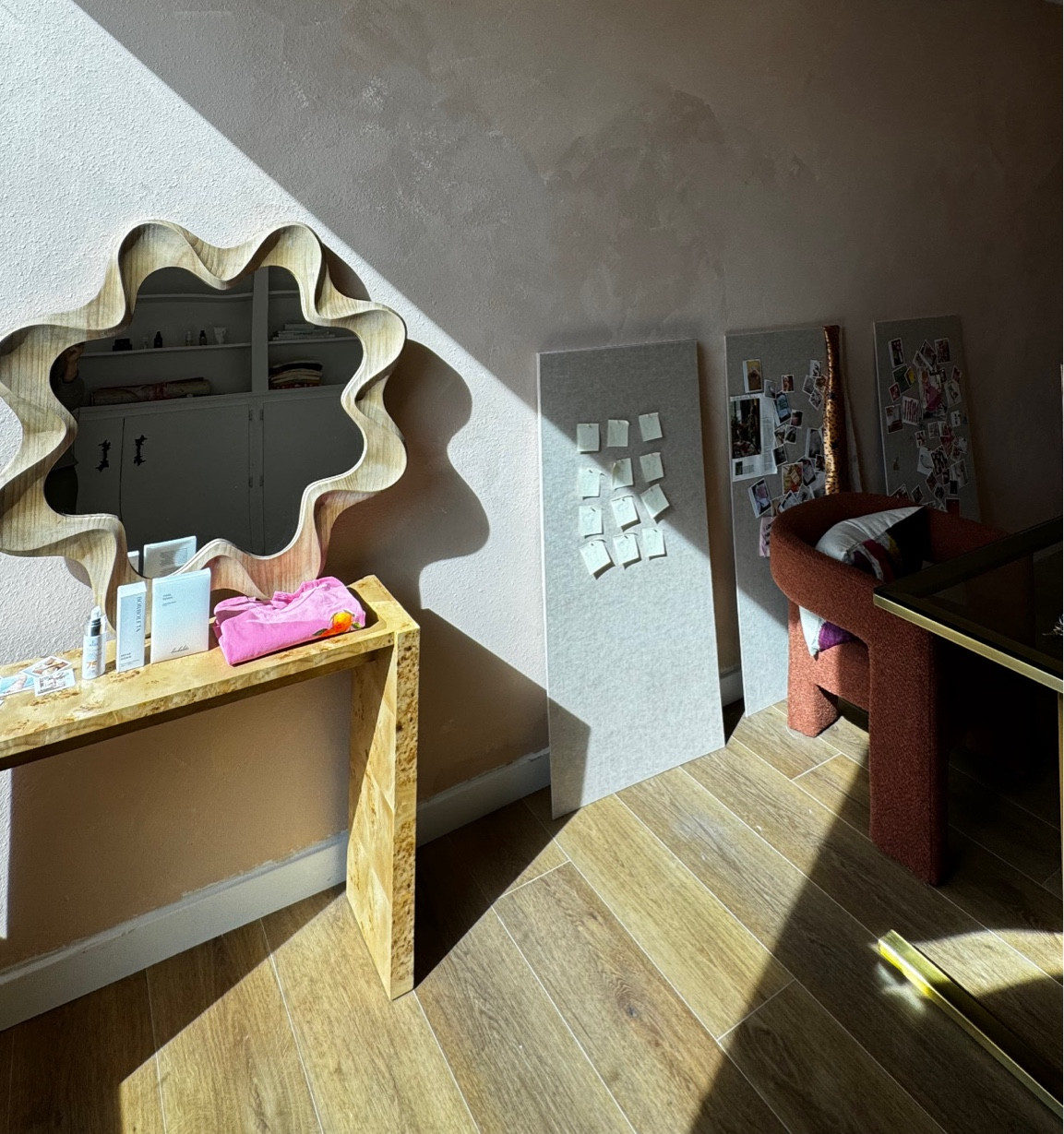 Mirror, sound panels for vision boards, accent chairs, console linked. 

#LTKHoliday