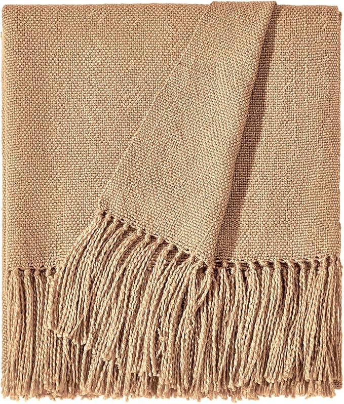 CozeCube Tan Throw Blanket for Couch, Boho Throw Blanket with Fringe Tassel, Lightweight Fall Thr... | Amazon (US)