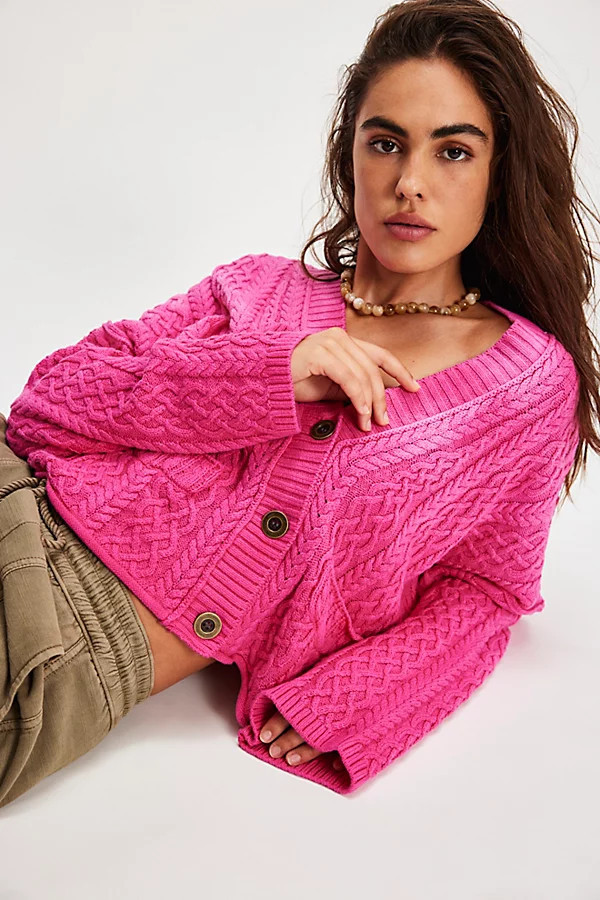 Washed Ashore Cardi at Free People in Hot Pink Combo, Size: Large | Free People (UK)