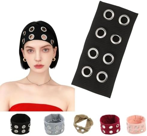 Grommet Headband for Women,Hollow Eyelet Elastic Headband,Wide Black Hollow Out Elastic Hair Band... | Amazon (US)