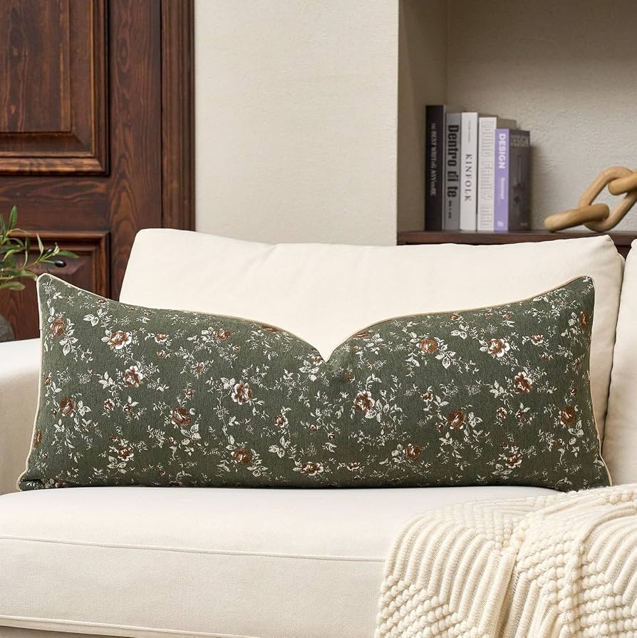 Spring Flower Lumbar Throw Pillow Cover 14x36 Inches Green Vintage Floral Pillow Cover Farmhouse ... | Amazon (US)