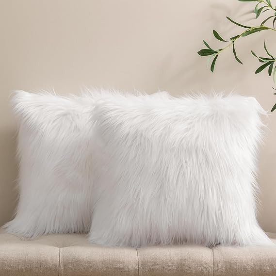 Phantoscope Pack of 2 Faux Fur Solid Throw Decorative Pillow Cover Cushion Covers Luxury Soft Dec... | Amazon (US)