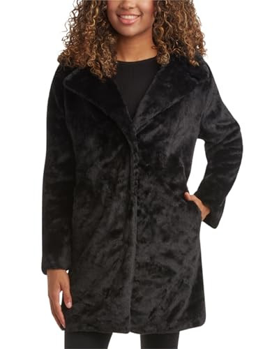 URBAN REPUBLIC Womens Long Faux Fur Coat - Lapel Collared Fur Coats for Women Winter Fuzzy Jackets with Pockets (Sizes: S-XL), Size Medium, Black | Amazon (US)
