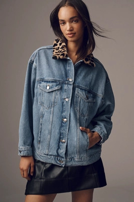 The Weston Denim Boyfriend Jacket by Pilcro: Leopard Collar Edition | Anthropologie (US)