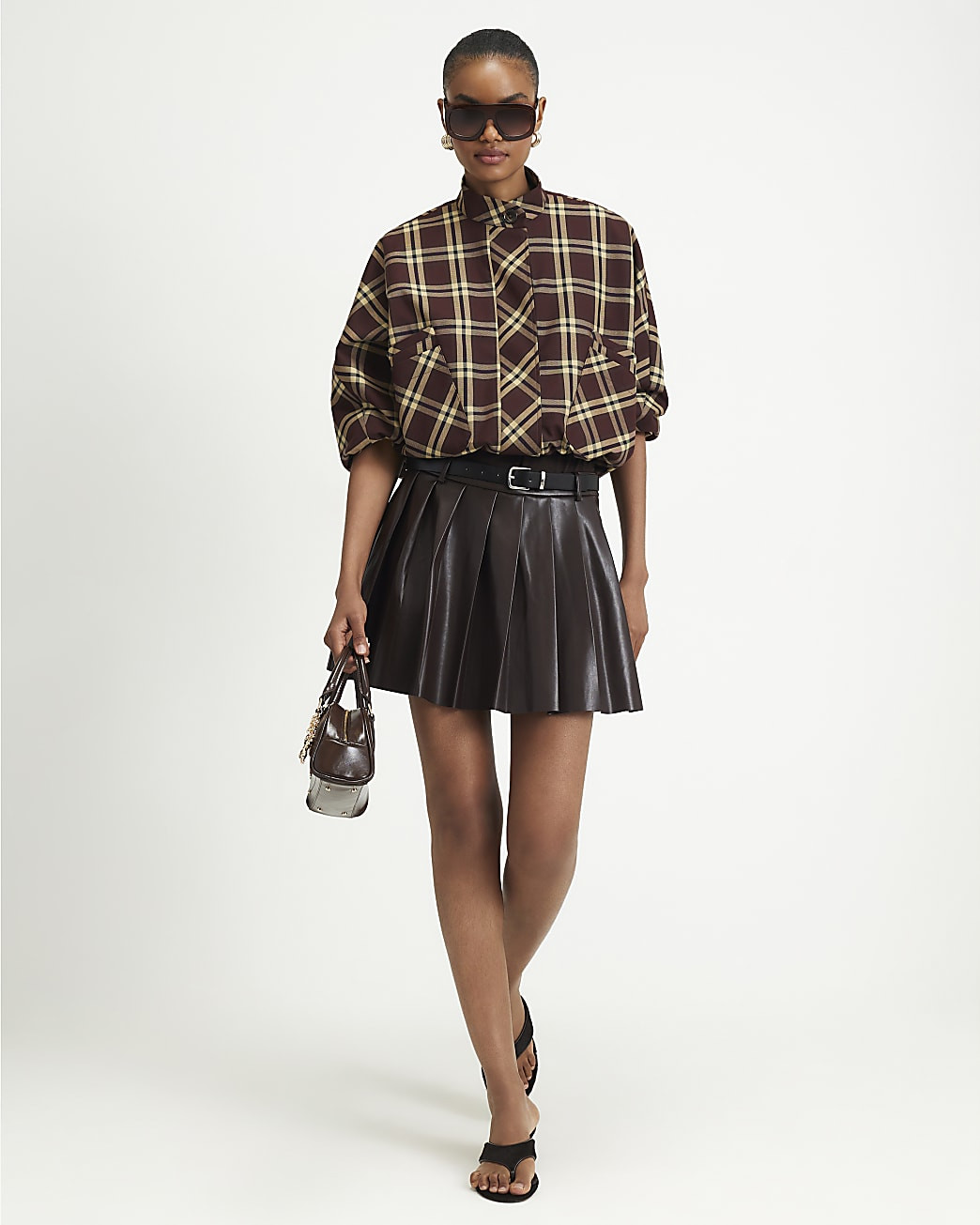 Purple Belted Pleated Mini Skirt | River Island UK & IE