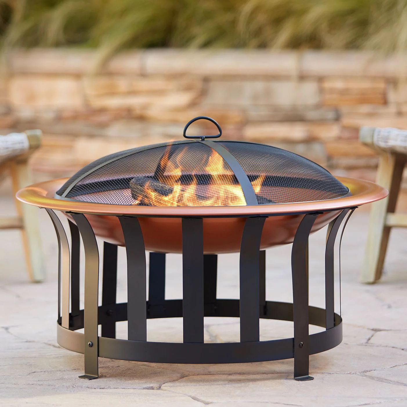 John Timberland Copper and Black Outdoor Fire Pit Round 30" Steel Wood Burning with Spark Screen ... | Walmart (US)