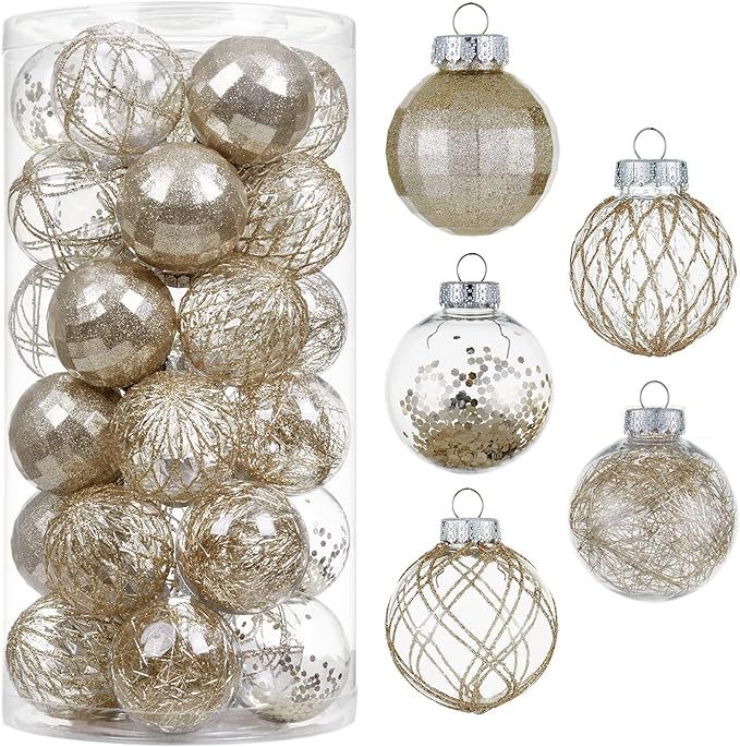 30ct Christmas Ball Ornaments-60mm/2.36" Shatterproof Clear Plastic Xmas Balls Baubles Set with S... | Amazon (US)