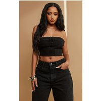 Washed Black Jean Detail Cropped Bandeau Denim Top | PrettyLittleThing CAN