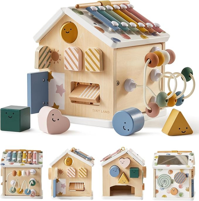 Tiny Land 9-in-1 Wooden Activity Cube, Montessori Baby Activity Center for 1+ Year Old, Education... | Amazon (US)