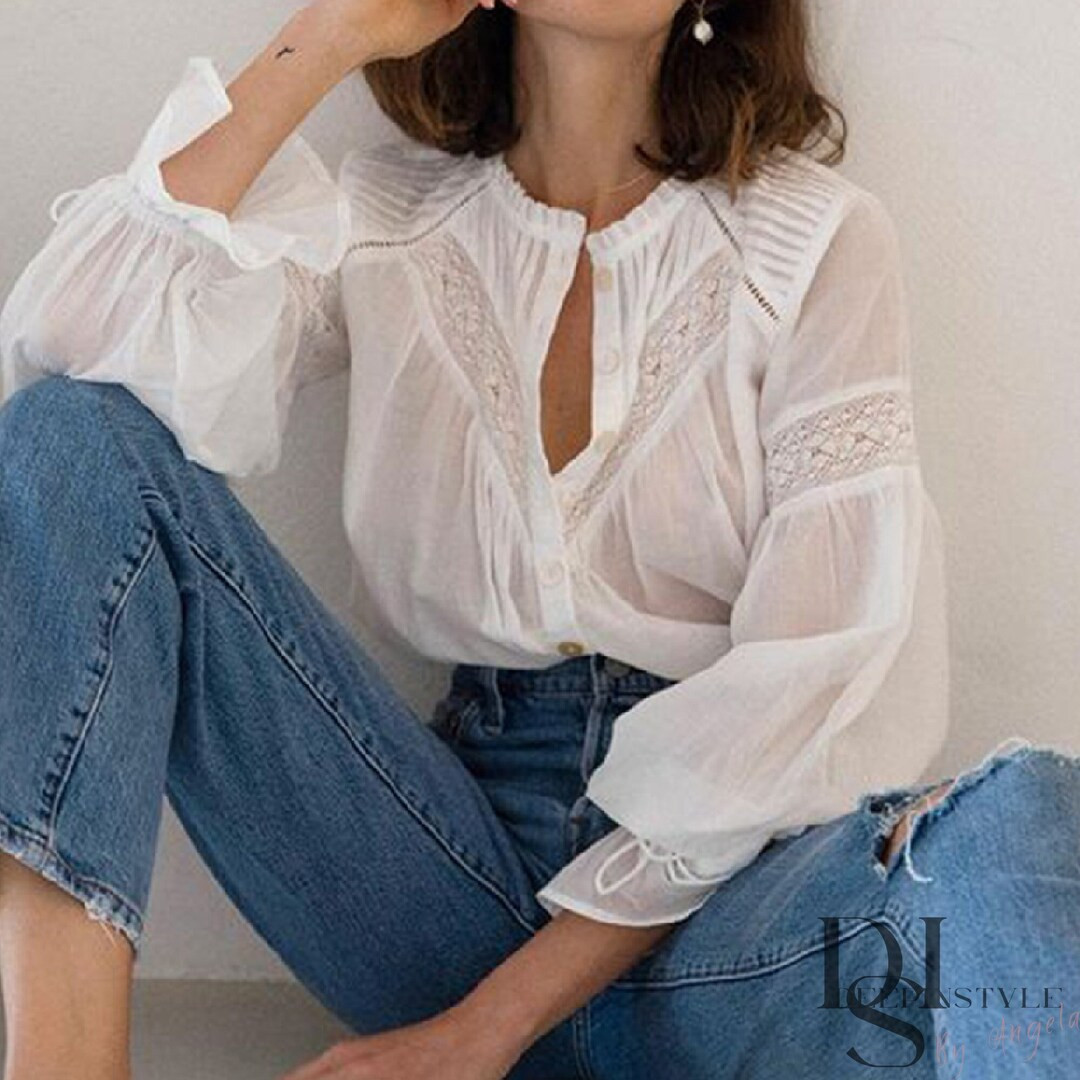 Cotton Cottagecore White Blouse Embroidery Long Sleeve French - Etsy | Etsy (US)