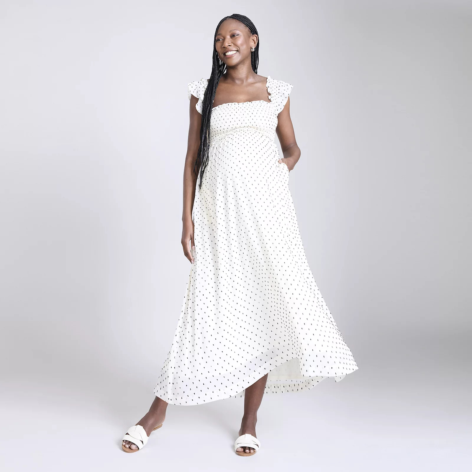 Maternity Motherhood® Sleeveless Ruffle Shoulder Smocked Dress, Women's, Size: XXL-MAT, White Clip Dot | Kohl's